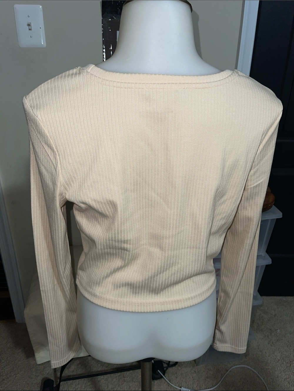 MINKPINK Cream Ribbed Twist-Front Long Sleeve Top - Picture 6 of 6
